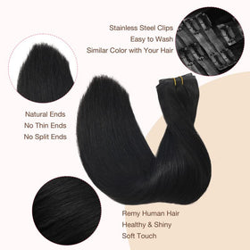 GOO GOO Clip in Hair Extensions 18inch Jet Black side view