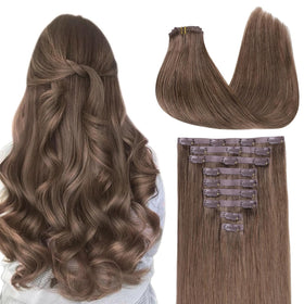 GOO GOO Clip in Hair Extensions 18inch Light Ash Brown front view