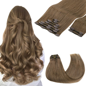 GOO GOO Clip in Hair Extensions 18inch Light Ash Brown front view