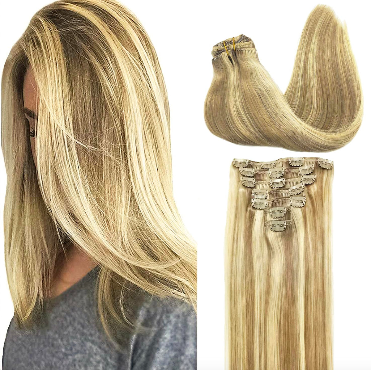 GOO GOO Clip in Hair Extensions 18inch Light Blonde front view