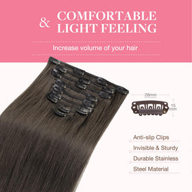 GOO GOO Clip in Hair Extensions 18inch Mocha Brown texture detail