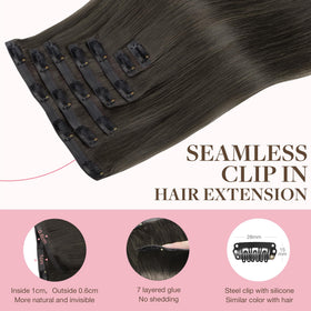 GOO GOO Clip in Hair Extensions 18inch Mocha Brown with styling tools
