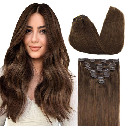 GOO GOO Clip in Hair Extensions 20 inch Chocolate Brown front view
