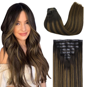 GOO GOO Clip in Hair Extensions 20 inch dark brown to chestnut brown front view