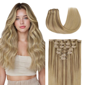 GOO GOO Clip in Hair Extensions 20inch Ash Beige Blend front view