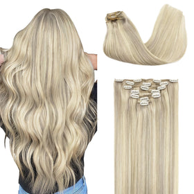 GOO GOO Clip in Hair Extensions 20inch Ash Blonde front view