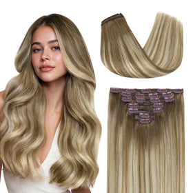 GOO GOO Clip in Hair Extensions 20inch Caramel Latte Mocha front view