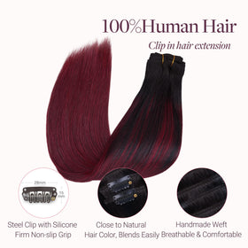 GOO GOO Clip in Hair Extensions 20inch Cherry Cola close-up of clips
