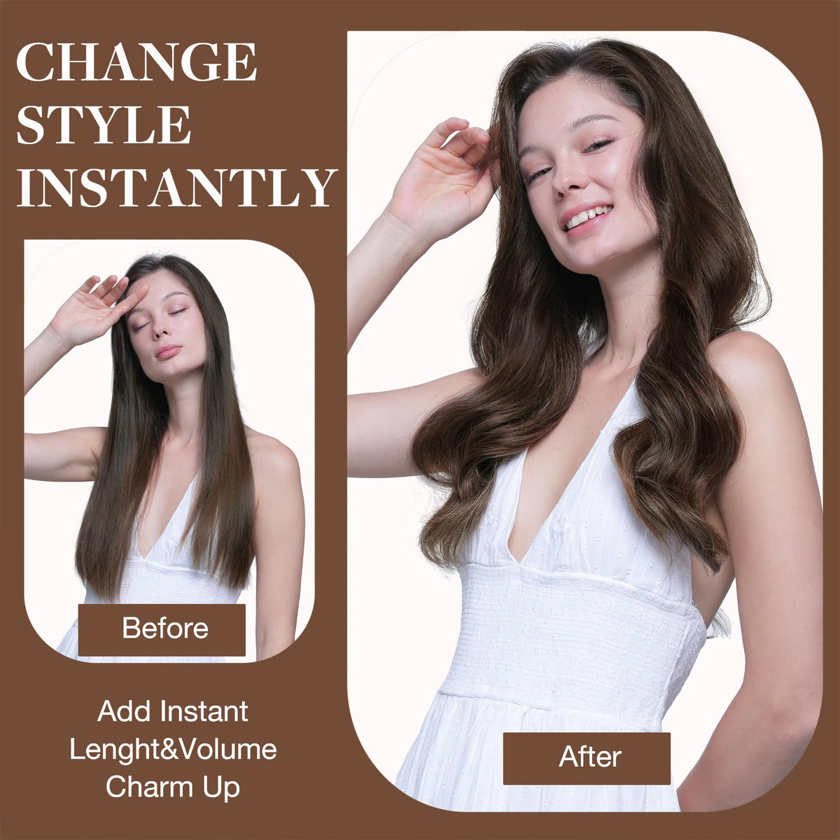 GOO GOO Clip in Hair Extensions 20inch Chocolate Brown in different styles
