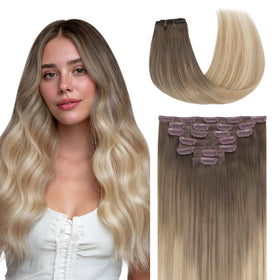 GOO GOO Clip in Hair Extensions 20inch Chocolate Brown to Champagne Blonde