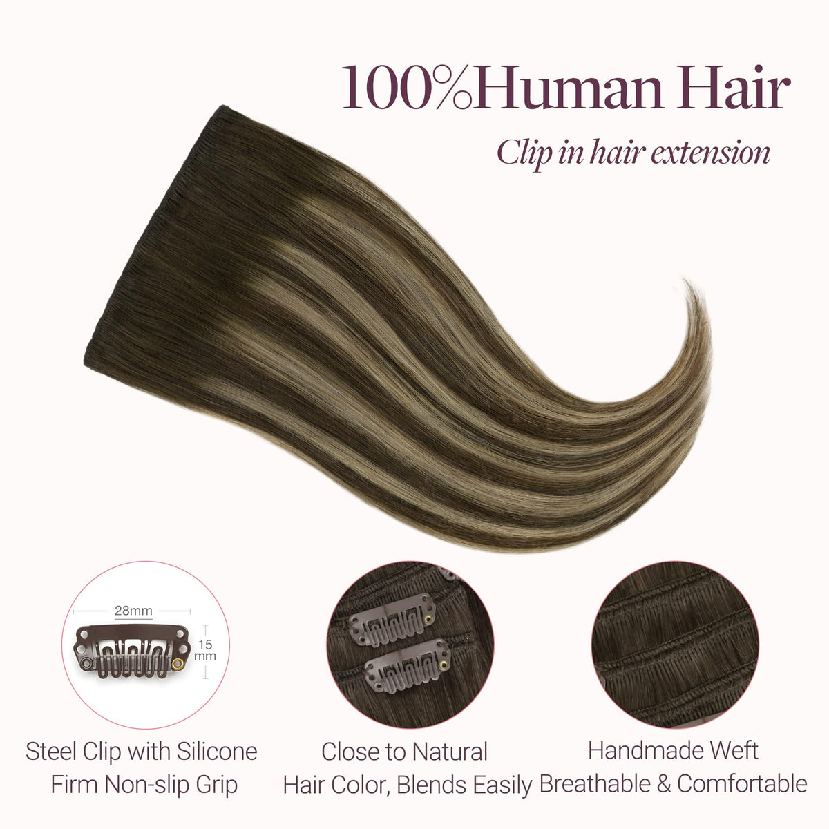 GOO GOO Clip in Hair Extensions 20inch close-up of clips