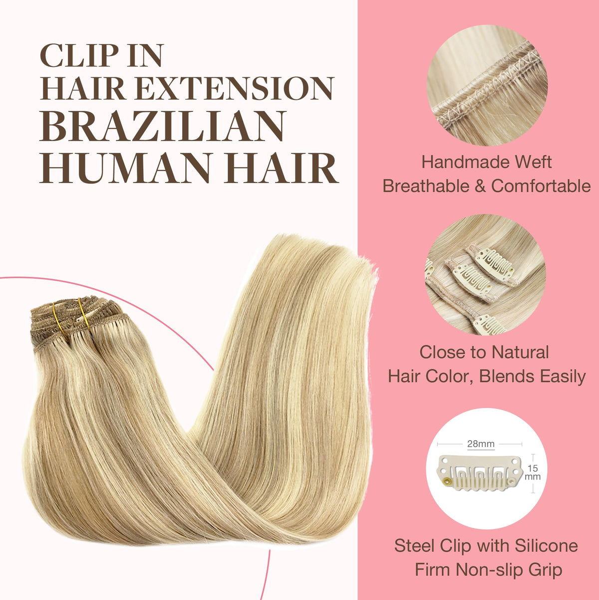 GOO GOO Clip in Hair Extensions 20inch close-up of clips