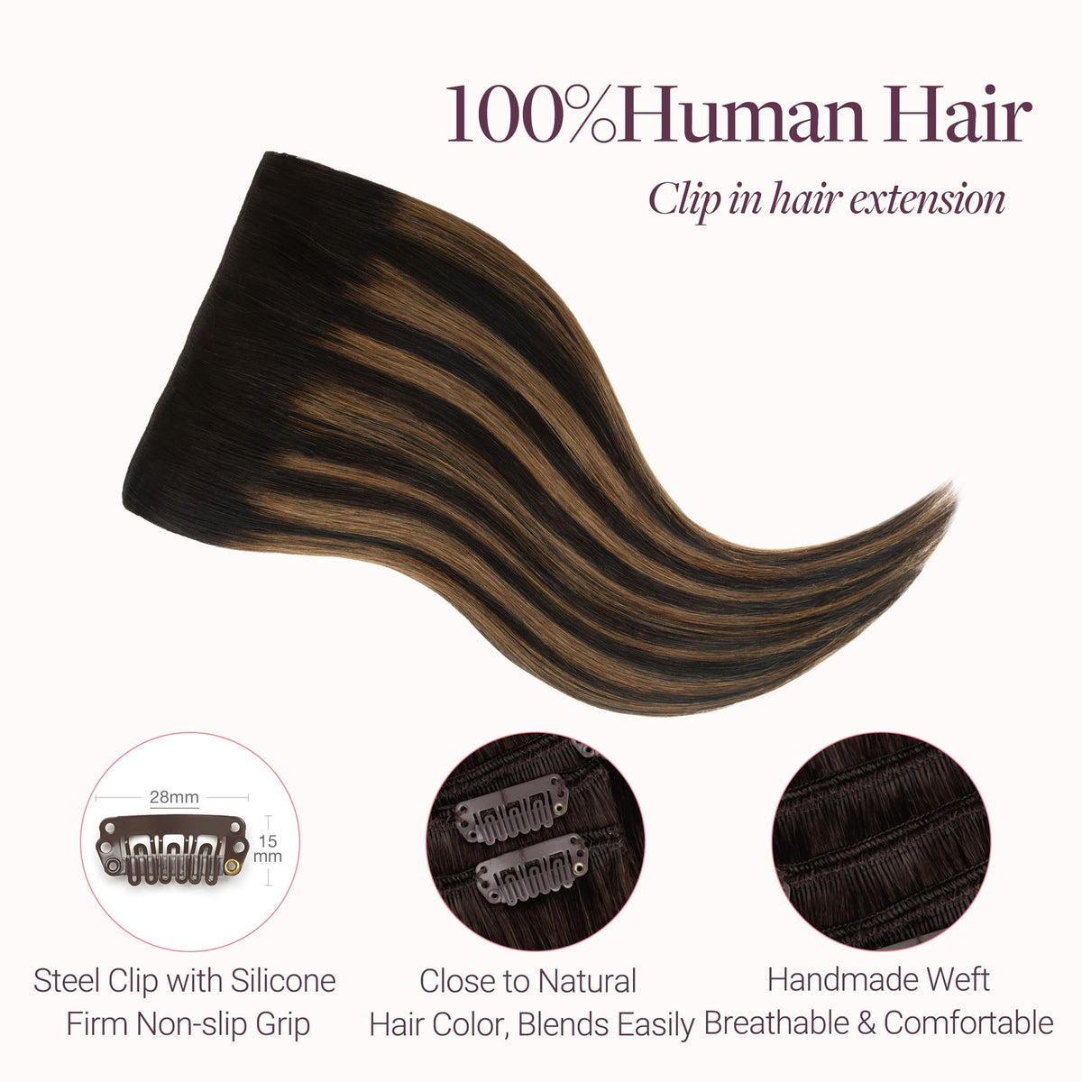 GOO GOO Clip in Hair Extensions 20inch close-up of clips