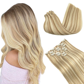 GOO GOO Clip in Hair Extensions 20inch Dark Blonde Highlighted