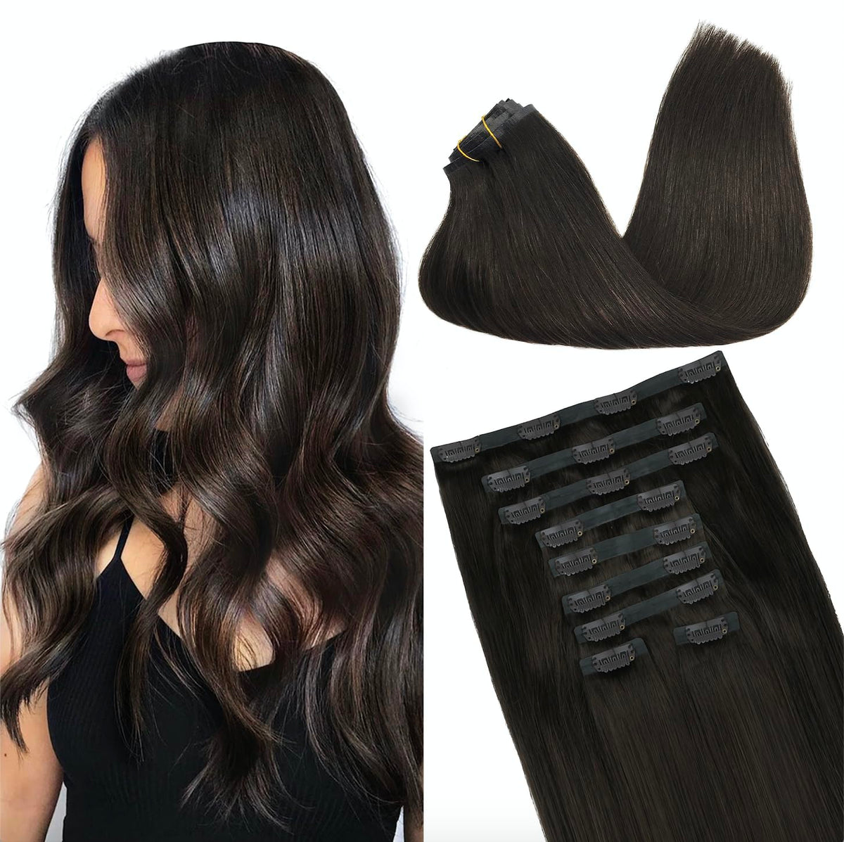 GOO GOO Clip in Hair Extensions 20inch dark brown front view