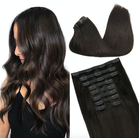 GOO GOO Clip in Hair Extensions 20inch dark brown front view