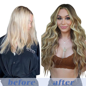 GOO GOO Clip in Hair Extensions 20inch displayed on a table