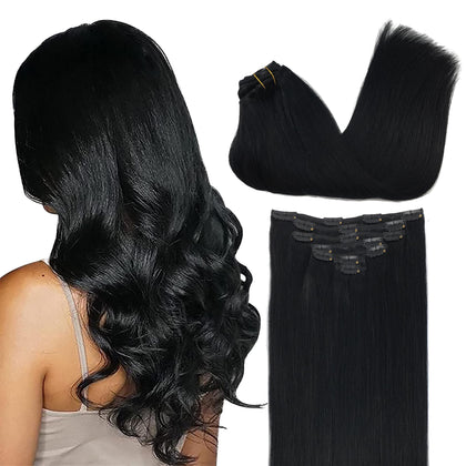 GOO GOO Clip in Hair Extensions 20inch Jet Black front view