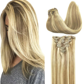 GOO GOO Clip in Hair Extensions 20inch light blonde highlighted front view