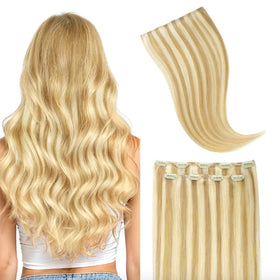 GOO GOO Clip in Hair Extensions 20inch Light Blonde Highlights front view