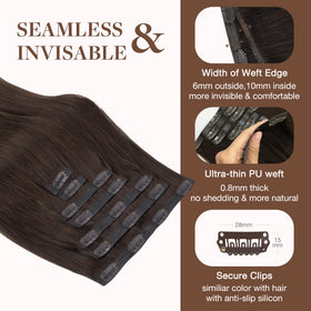 GOO GOO Clip in Hair Extensions 20inch Light Brown close-up of clips