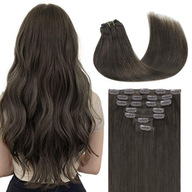 GOO GOO Clip in Hair Extensions 20inch Mocha Brown front view