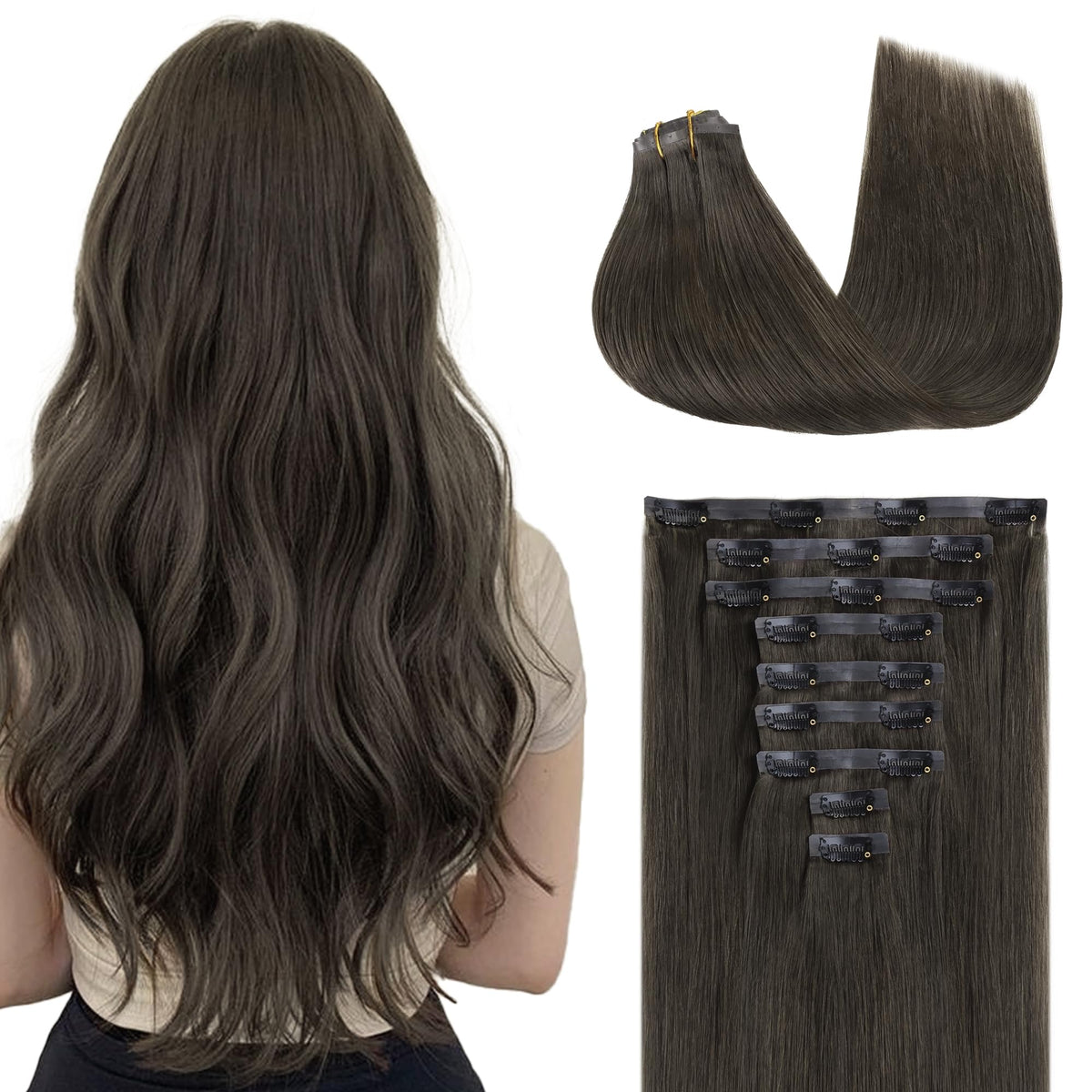 GOO GOO Clip in Hair Extensions 20inch Mocha Brown front view