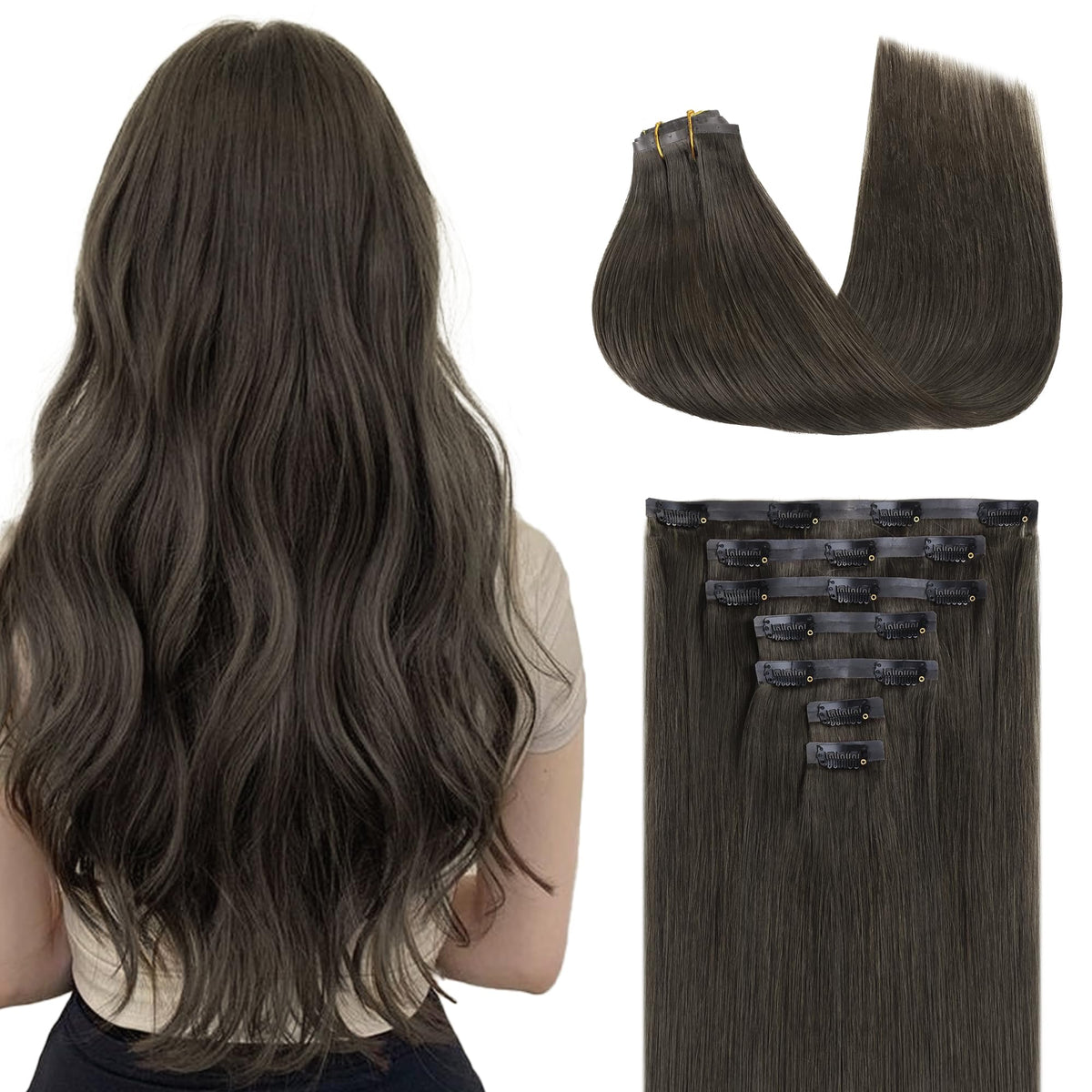 GOO GOO Clip in Hair Extensions 20inch Mocha Brown front view