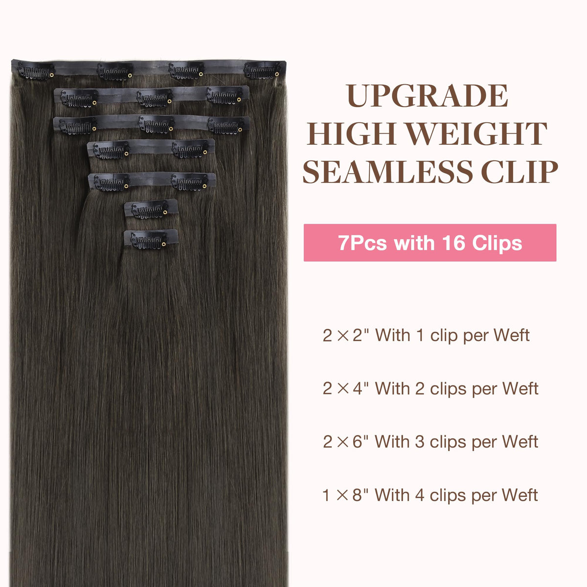 GOO GOO Clip in Hair Extensions 20inch Mocha Brown packaging