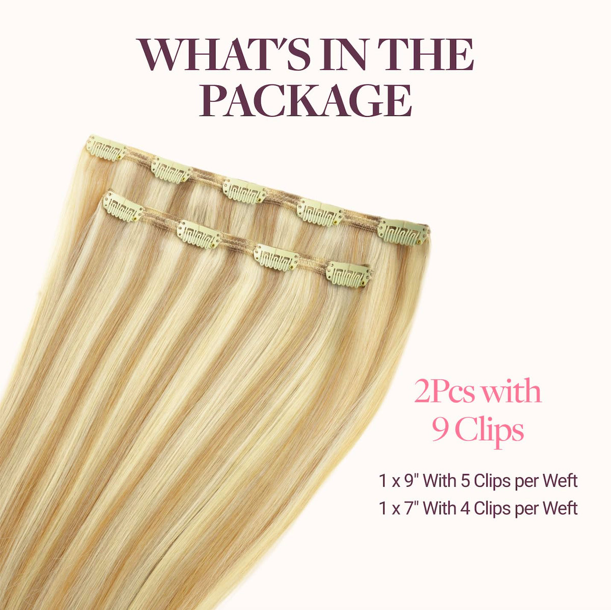 GOO GOO Clip in Hair Extensions 20inch packaging and clips