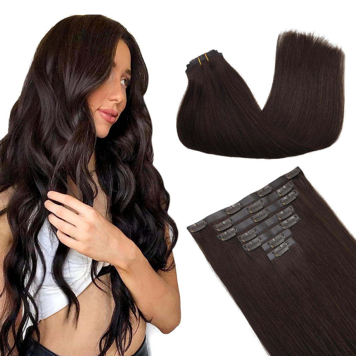 GOO GOO Clip in Hair Extensions 22 Inch 150g Light Brown front view