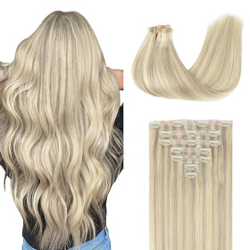 GOO GOO Clip in Hair Extensions 22 Inch Ash Blonde Highlighted