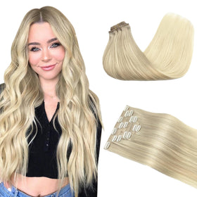 GOO GOO Clip in Hair Extensions 22 Inch Balayage Ash Blonde front view