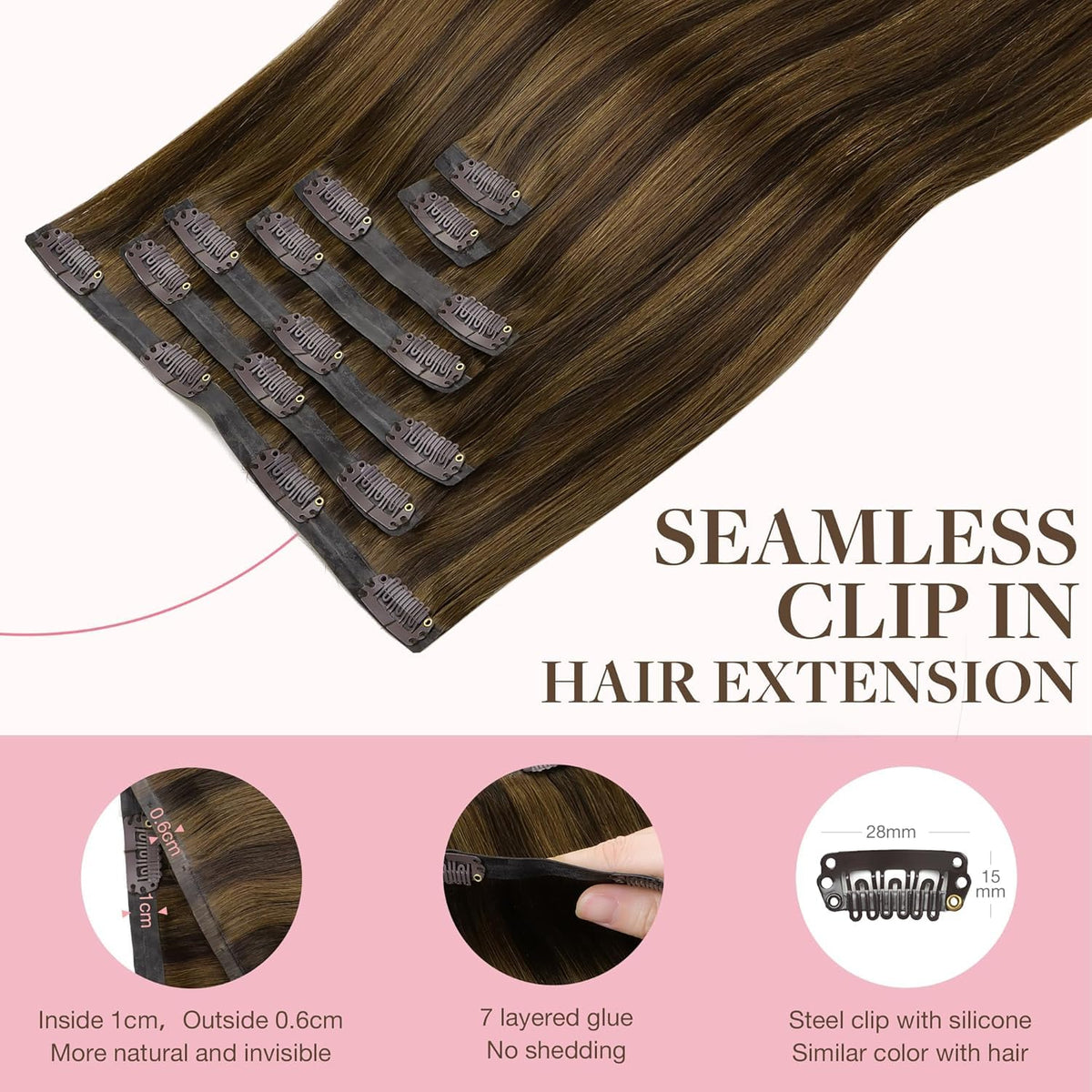 GOO GOO Clip in Hair Extensions 22 Inch close-up of clips
