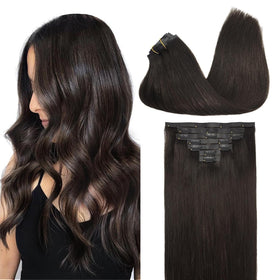 GOO GOO Clip in Hair Extensions 22 Inch Dark Brown front view
