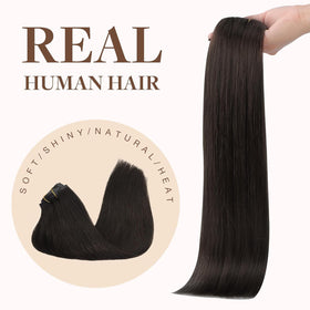 GOO GOO Clip in Hair Extensions 22 Inch Dark Brown in lifestyle setting