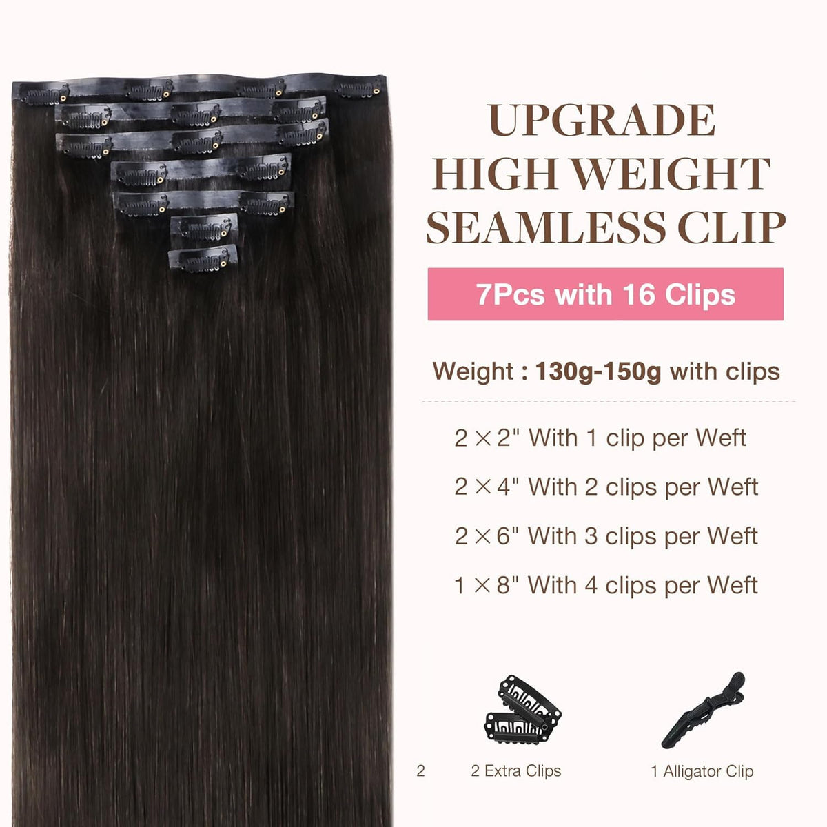 GOO GOO Clip in Hair Extensions 22 Inch Dark Brown packaging