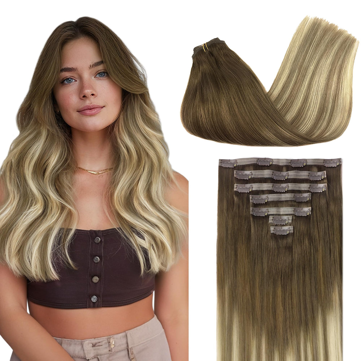 GOO GOO Clip in Hair Extensions 22 Inch front view