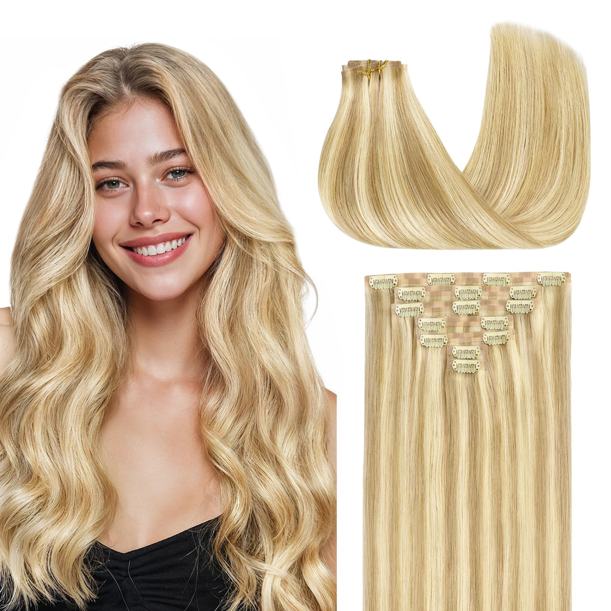 GOO GOO Clip in Hair Extensions 22 Inch front view with natural colour