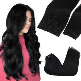 GOO GOO Clip in Hair Extensions 22 inch Jet Black front view