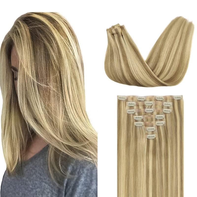GOO GOO Clip in Hair Extensions 22 Inch Light Blonde Highlighted