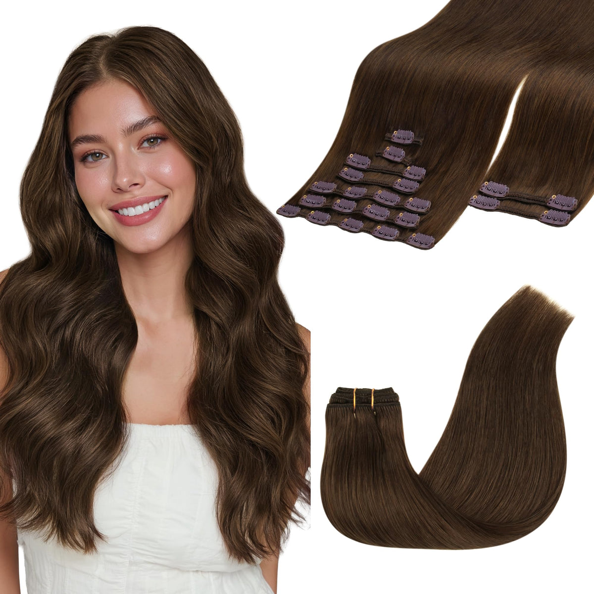 GOO GOO Clip in Hair Extensions 22 Inch Light Chocolate Brown front view