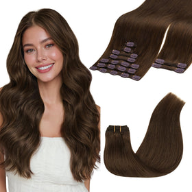 GOO GOO Clip in Hair Extensions 22 Inch Light Chocolate Brown front view