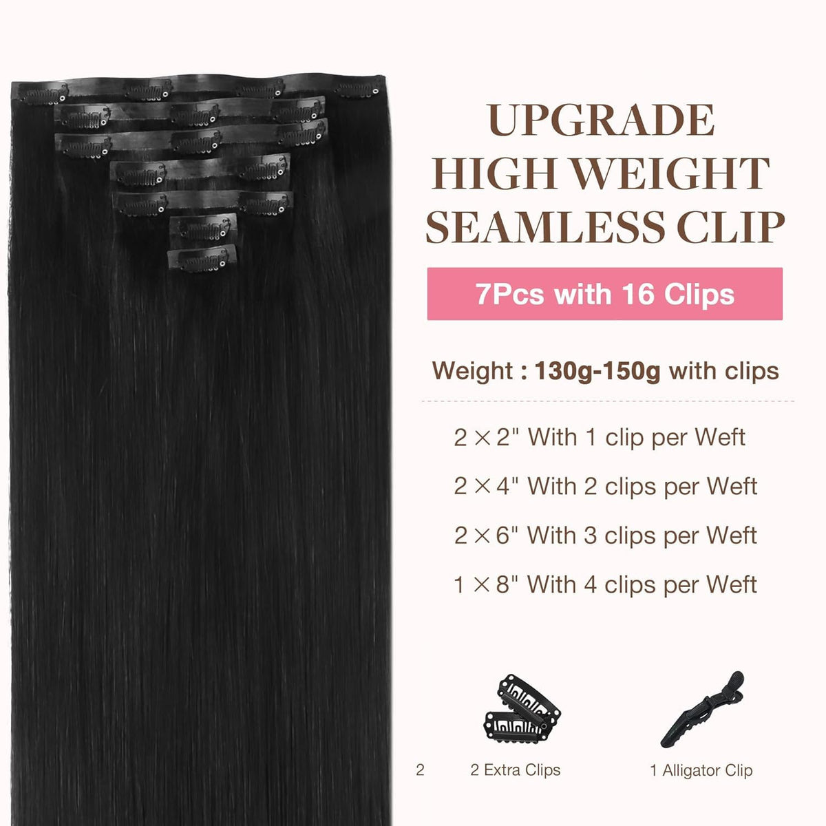 GOO GOO Clip in Hair Extensions 22 Inch Natural Black packaging