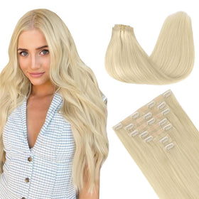 GOO GOO Clip in Hair Extensions 22 Inch Platinum Blonde front view