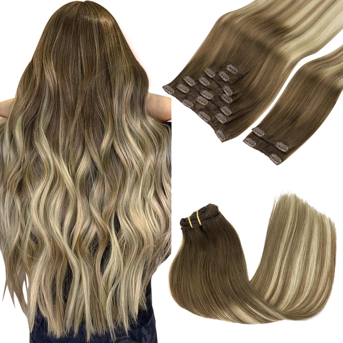 GOO GOO Clip in Hair Extensions 22inch Balayage front view