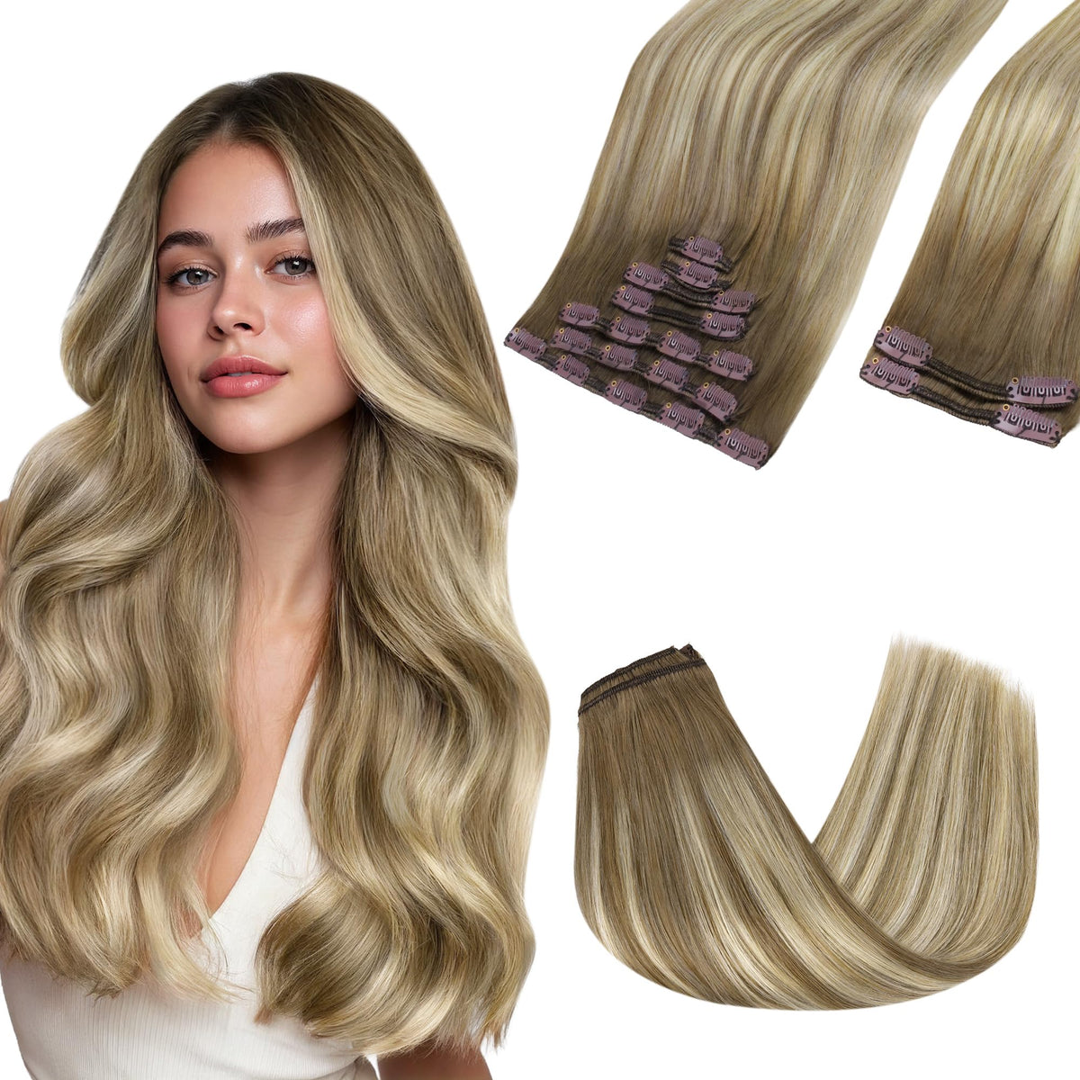 GOO GOO Clip in Hair Extensions 22inch Caramel Latte Mocha front view