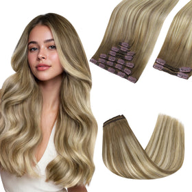 GOO GOO Clip in Hair Extensions 22inch Caramel Latte Mocha front view