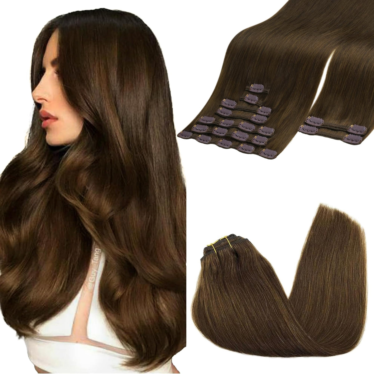 GOO GOO Clip in Hair Extensions 22inch Chocolate Brown front view
