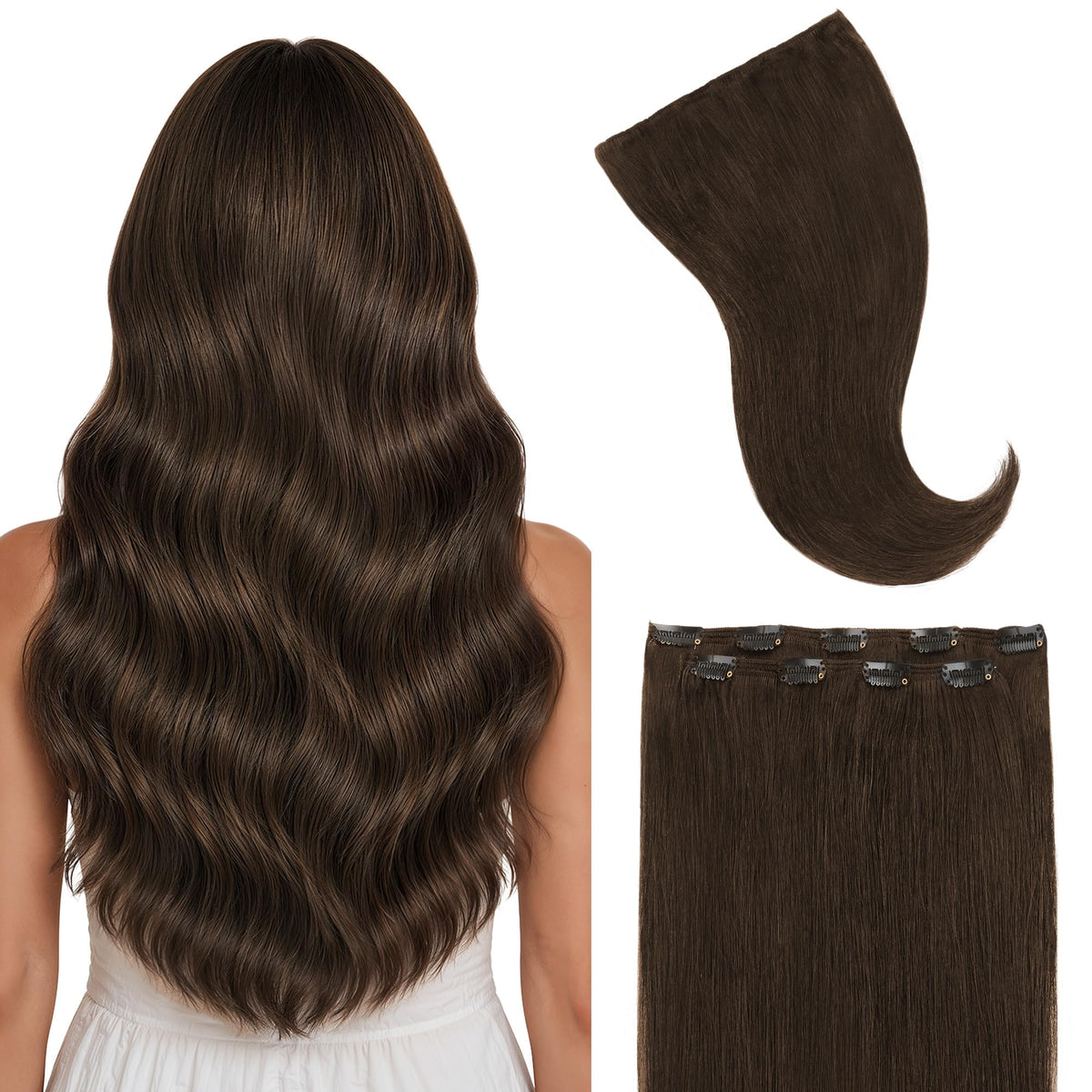 GOO GOO Clip in Hair Extensions 22inch Chocolate Brown front view
